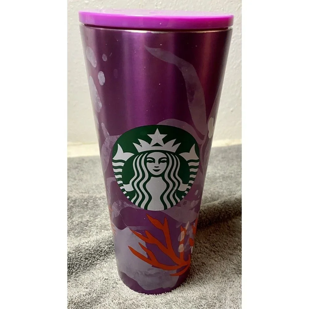 Starbucks Pink Purple Coral Reef metal 24 oz cold cup Tumbler 2021 NO STRAW ASIS